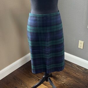 J. Crew Green and Navy Plaid Pencil Skirt
